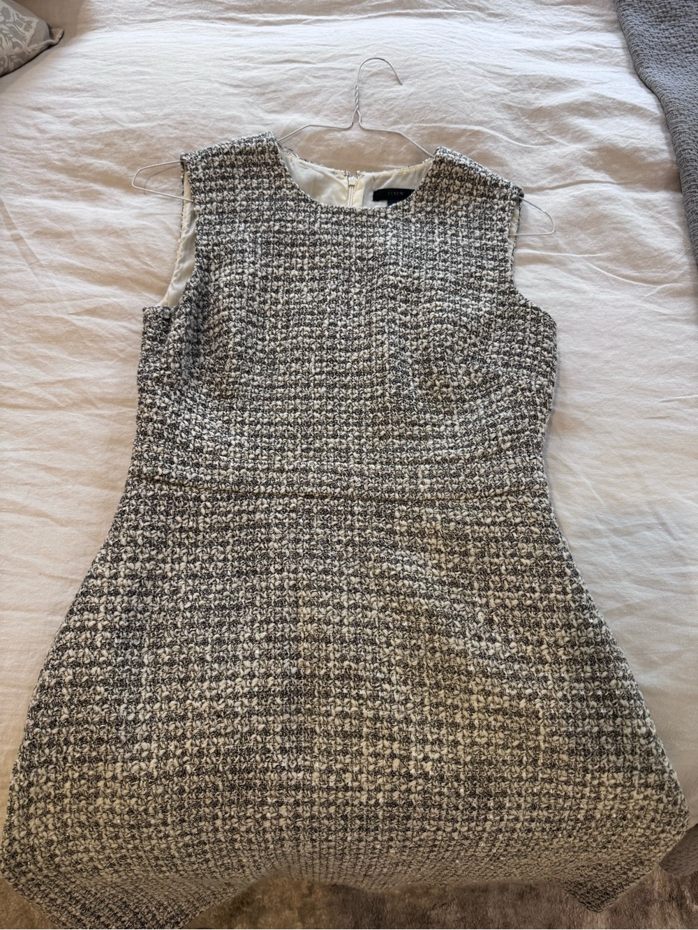 J. Crew Gray and White Tweed Midi Sheath Dress